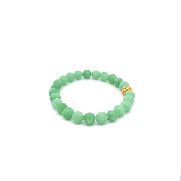 18K Gold Money Ball Lucky Bracelet Gemstones Natural Green Jade 6mm - Picture 5 of 5